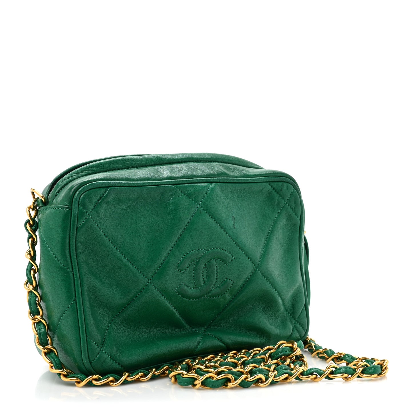 Lambskin Quilted CC Tassel Camera Case Green