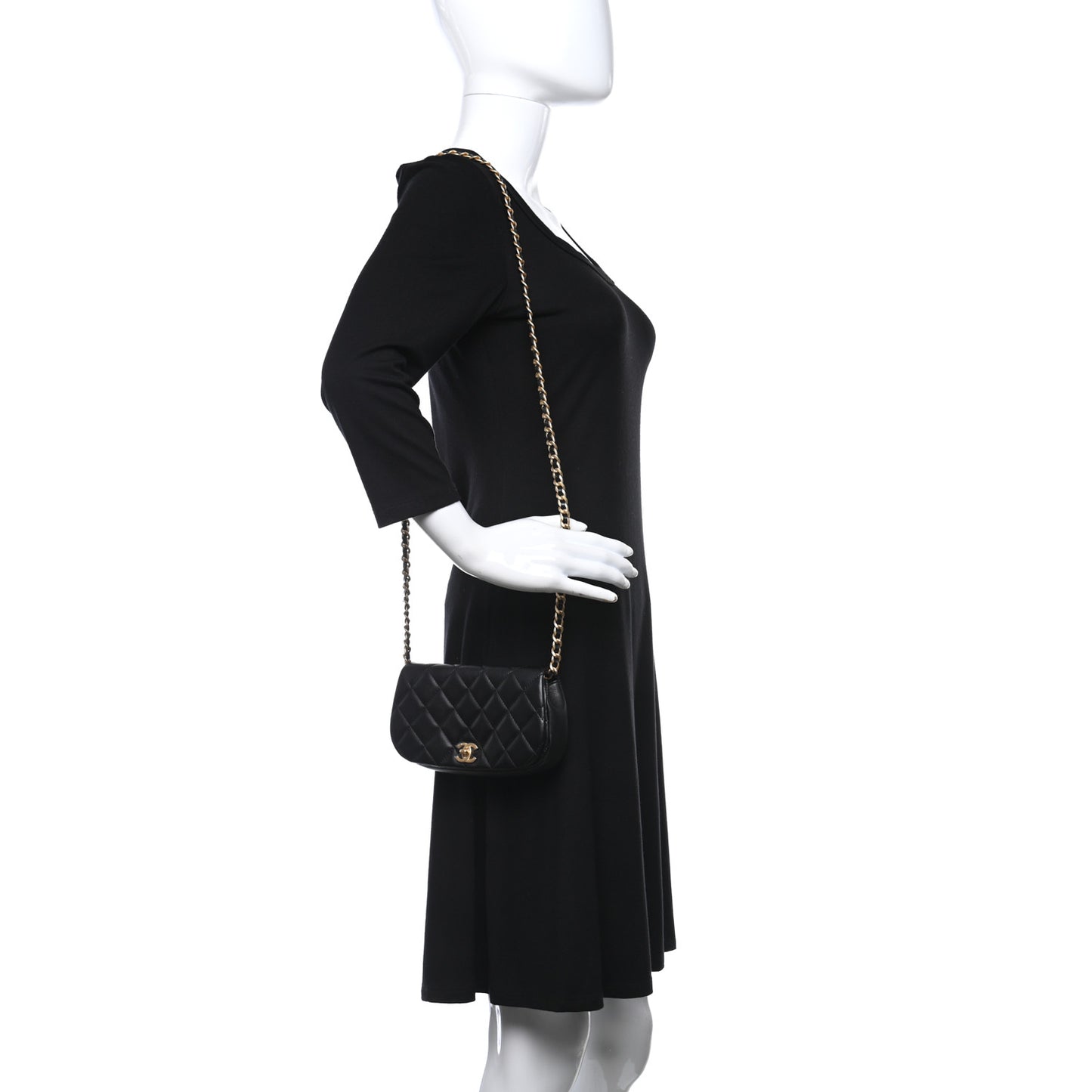 Calfskin Quilted Coco Mail Clutch With Chain Black