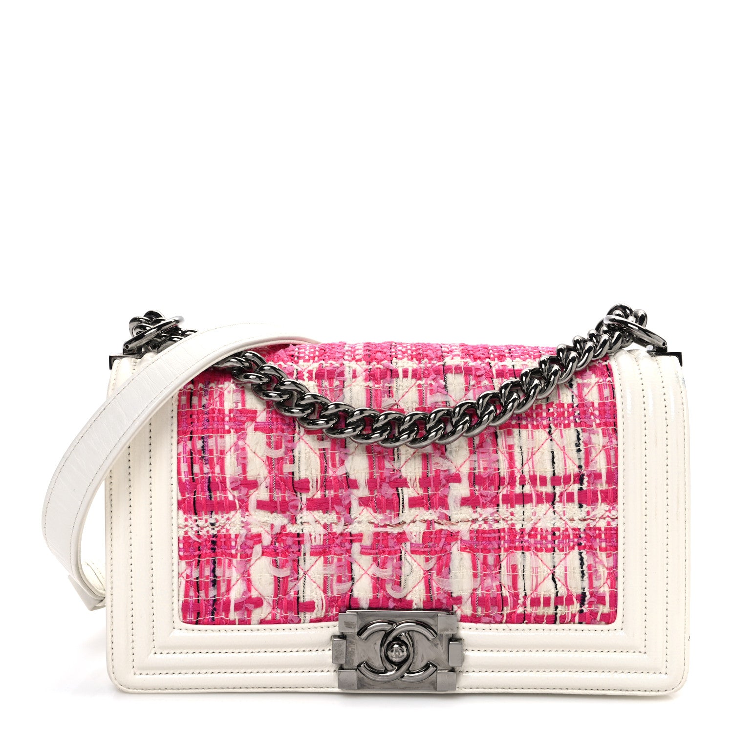 Chanel Patent Tweed Medium Boy Flap White 1 of 12