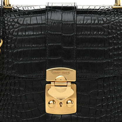 Miu Miu Crocodile Print Calfskin Top Handle Bag Black 7 of 9