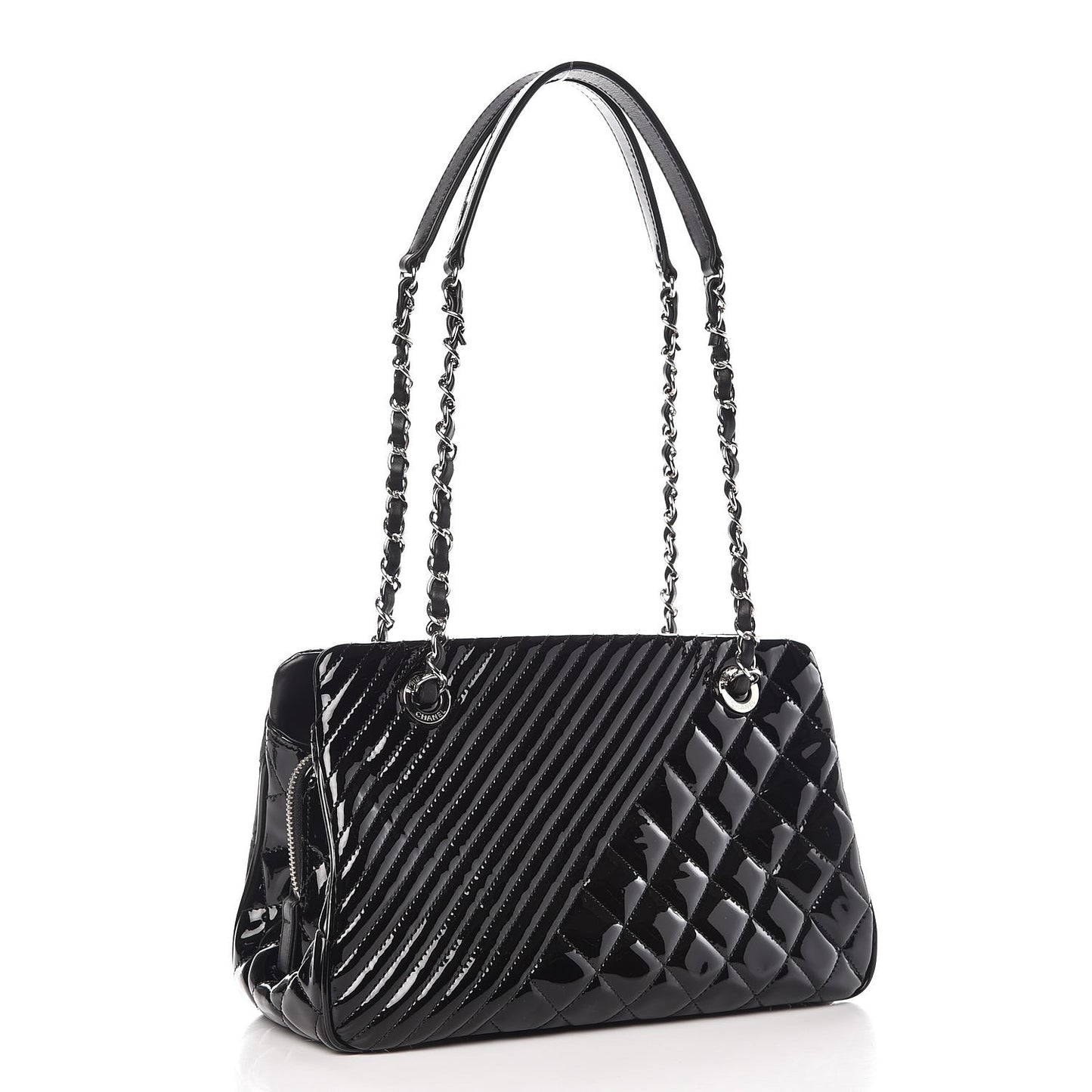 Patent Quilted Coco Boy Shoulder Bag Black