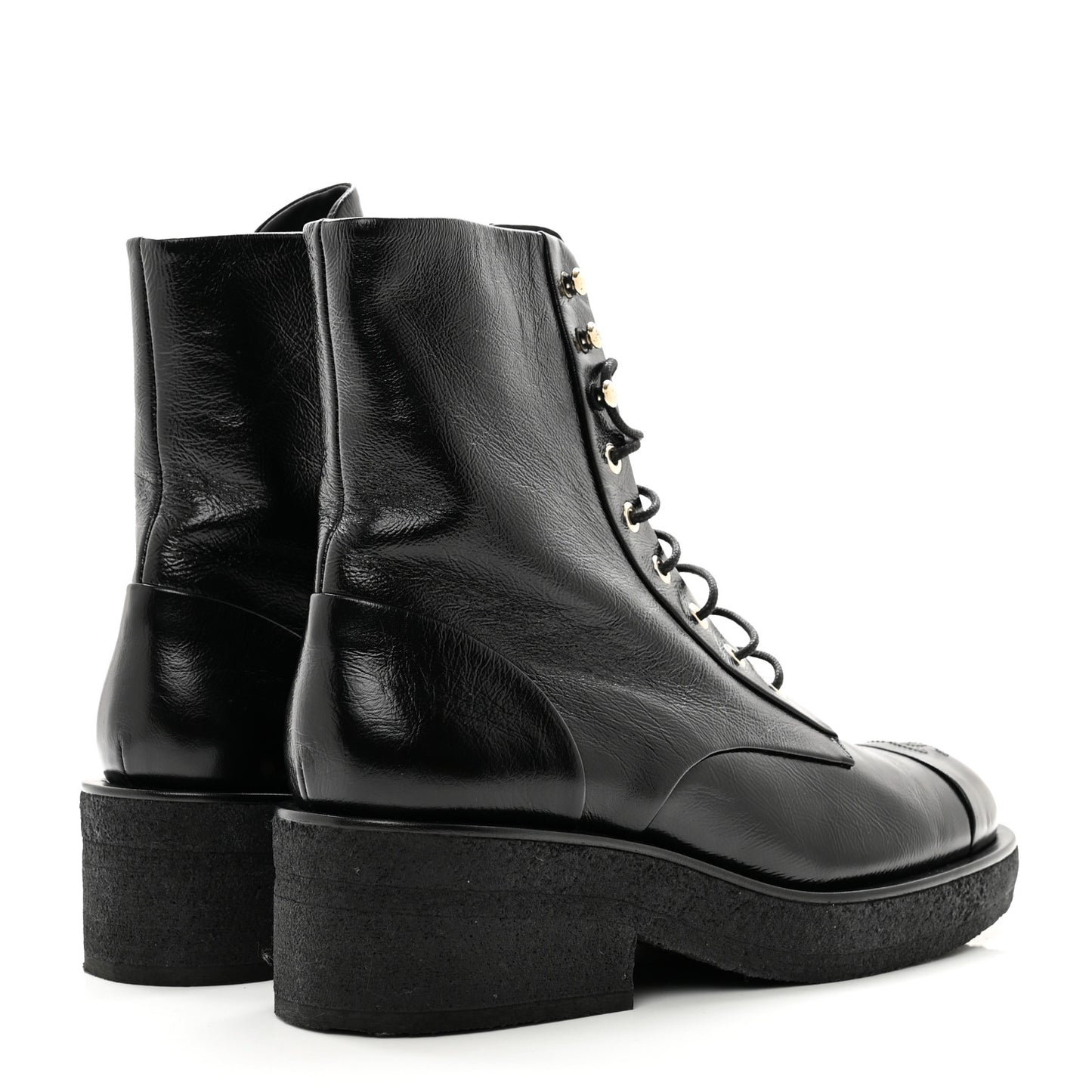 Calfskin Cap Toe Combat Boots 40 Black