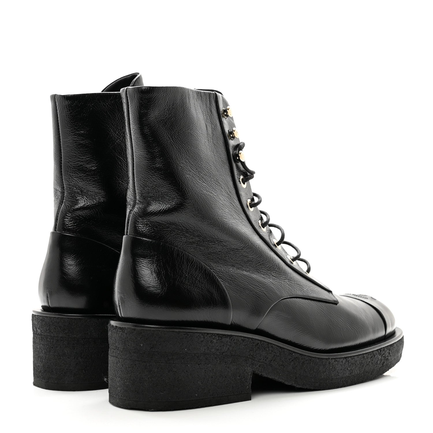 Chanel Calfskin Cap Toe Combat Boots 40 Black 5 of 9
