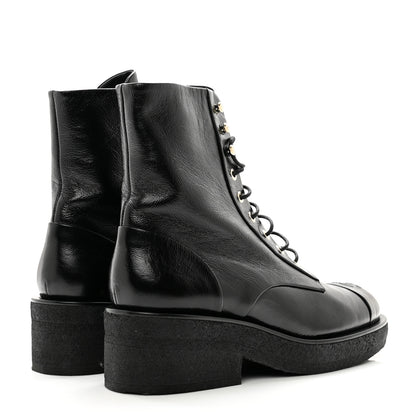 Chanel Calfskin Cap Toe Combat Boots 40 Black 5 of 9