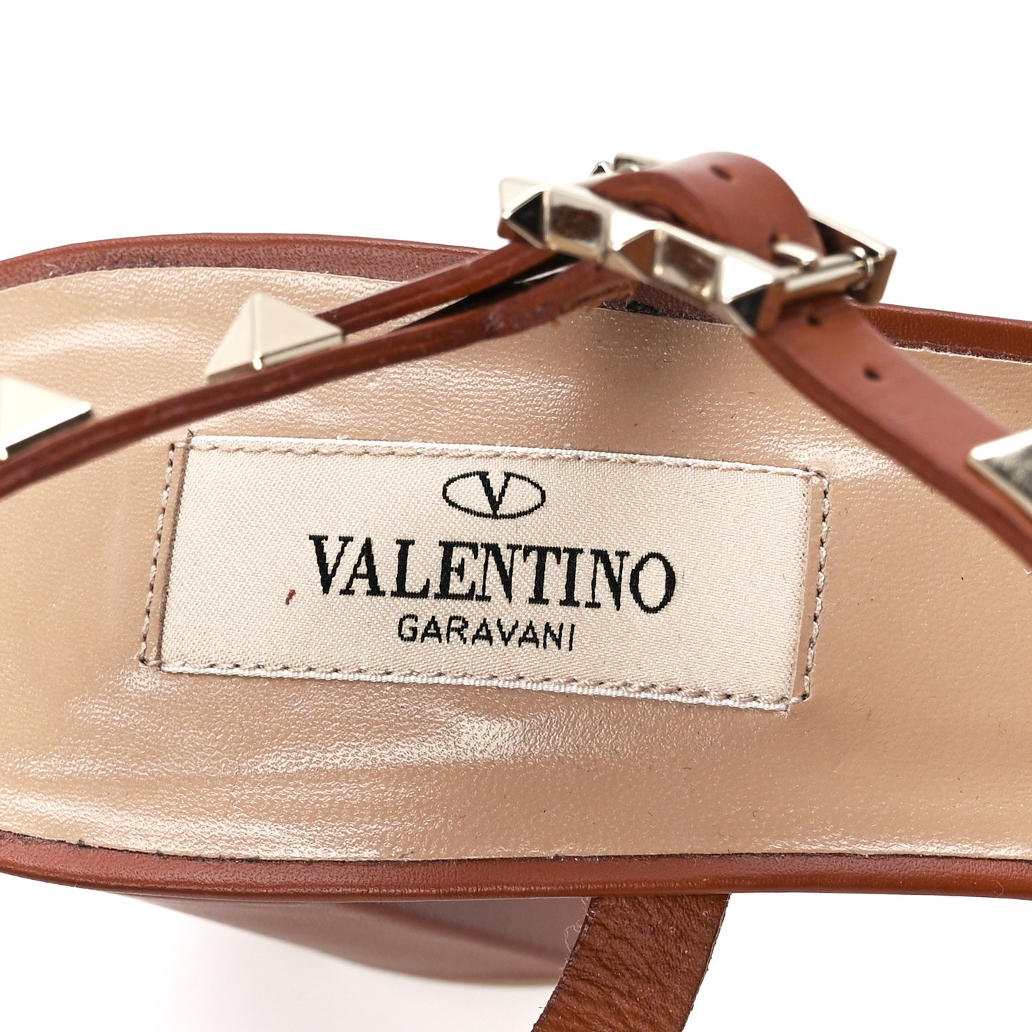 Calfskin Rockstud 60mm Caged Sandals 39.5 Light Cuir