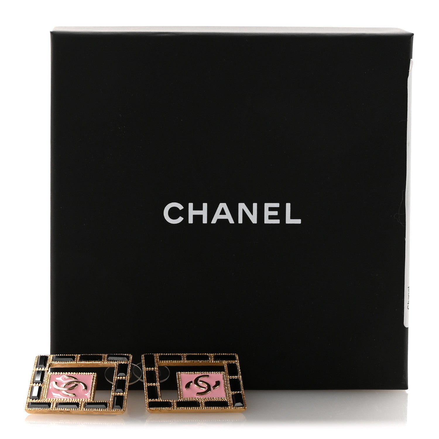 Chanel Metal Resin Crystal CC Large Square Earrings Gold Black Pink 5 of 5