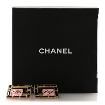 Chanel Metal Resin Crystal CC Large Square Earrings Gold Black Pink 5 of 5