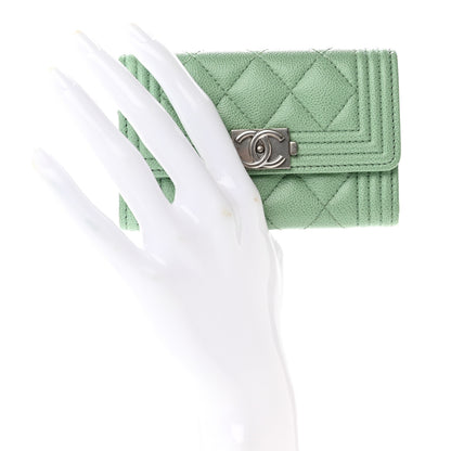 Chanel Caviar Quilted Boy Flap Card Holder Light Green 2 of 9
