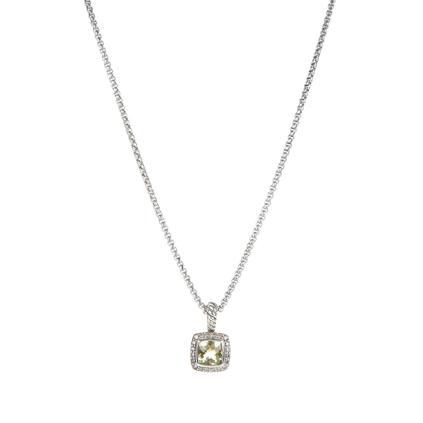 Sterling Silver Pave Diamond Lemon Citrine 7mm Petite Albion Necklace