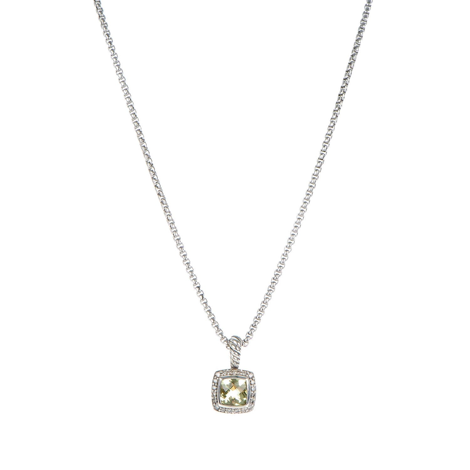 David Yurman Sterling Silver Pave Diamond Lemon Citrine 7mm Petite Albion Necklace 1 of 5