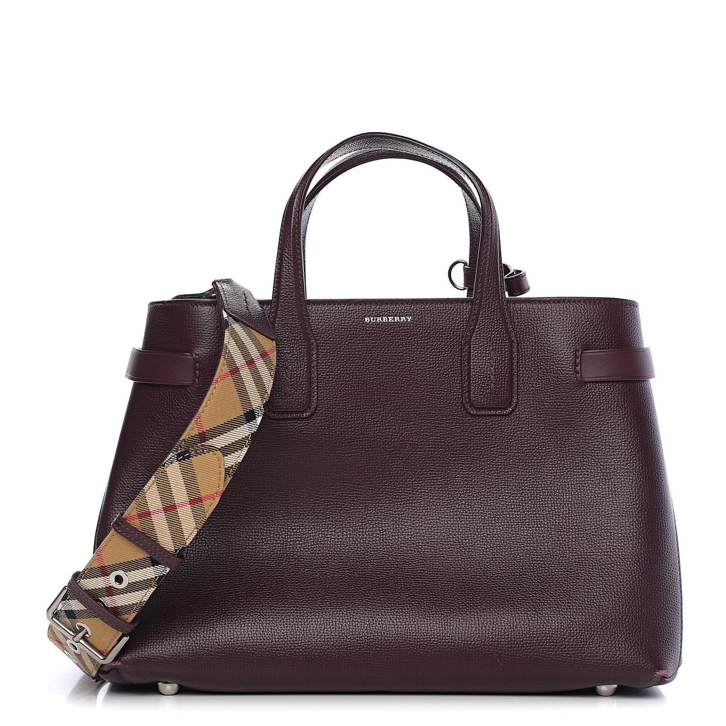Derby Calfskin House Check Medium Banner Tote Burgundy