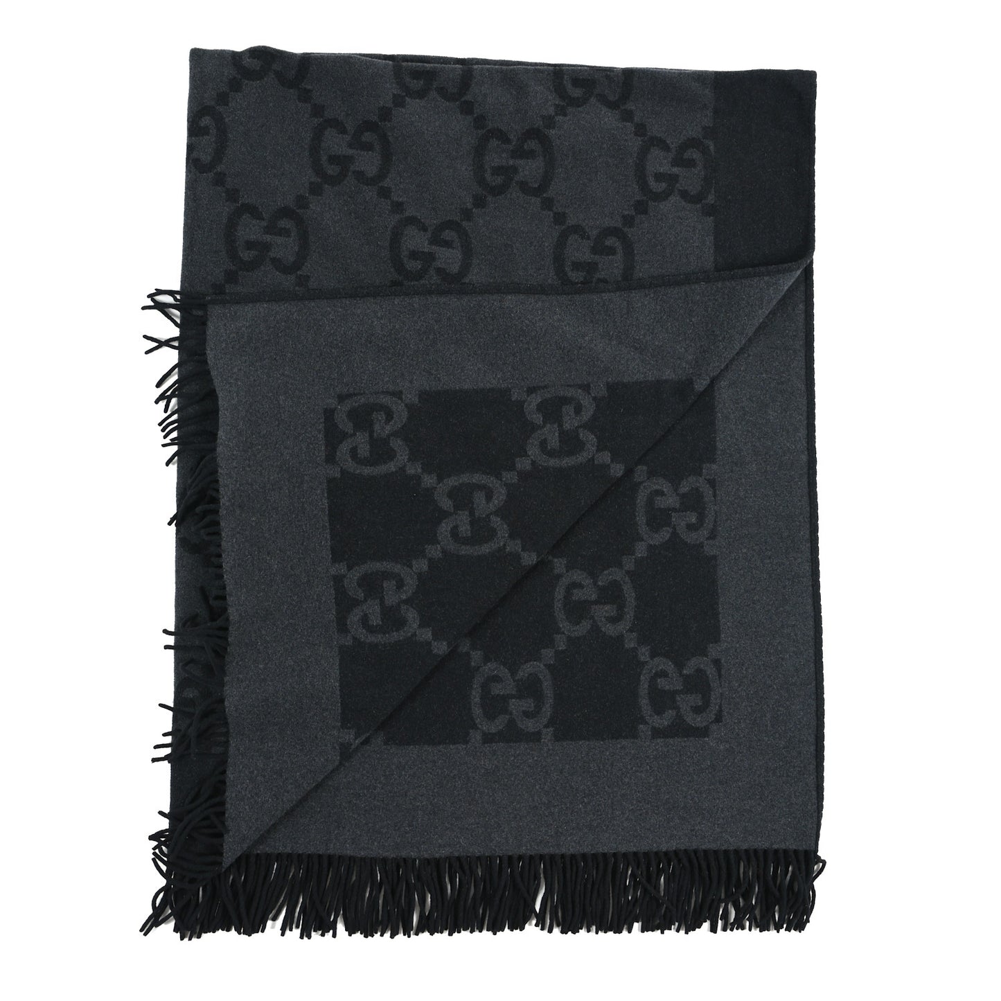 Wool Cashmere GG Monogram Blanket Black Grey