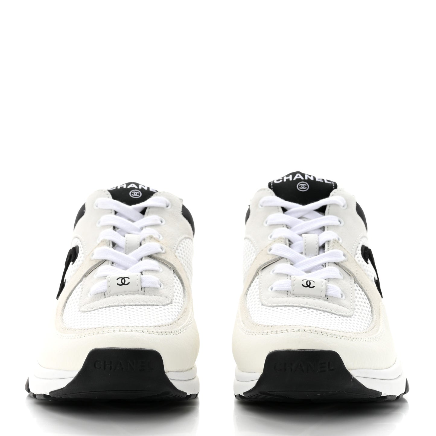 Mesh Suede Calfskin Grained Calfskin Womens CC Sneakers 37.5 White Black