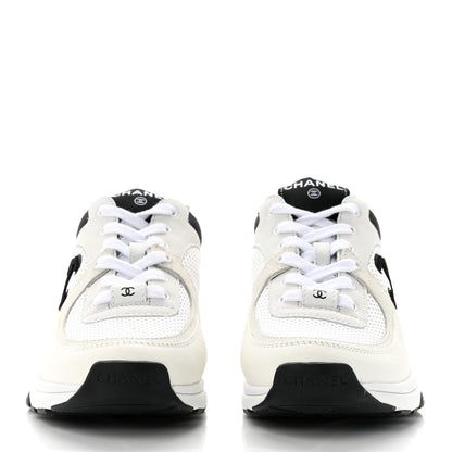 Chanel Mesh Suede Calfskin Grained Calfskin Womens CC Sneakers 37.5 White Black 2 of 7