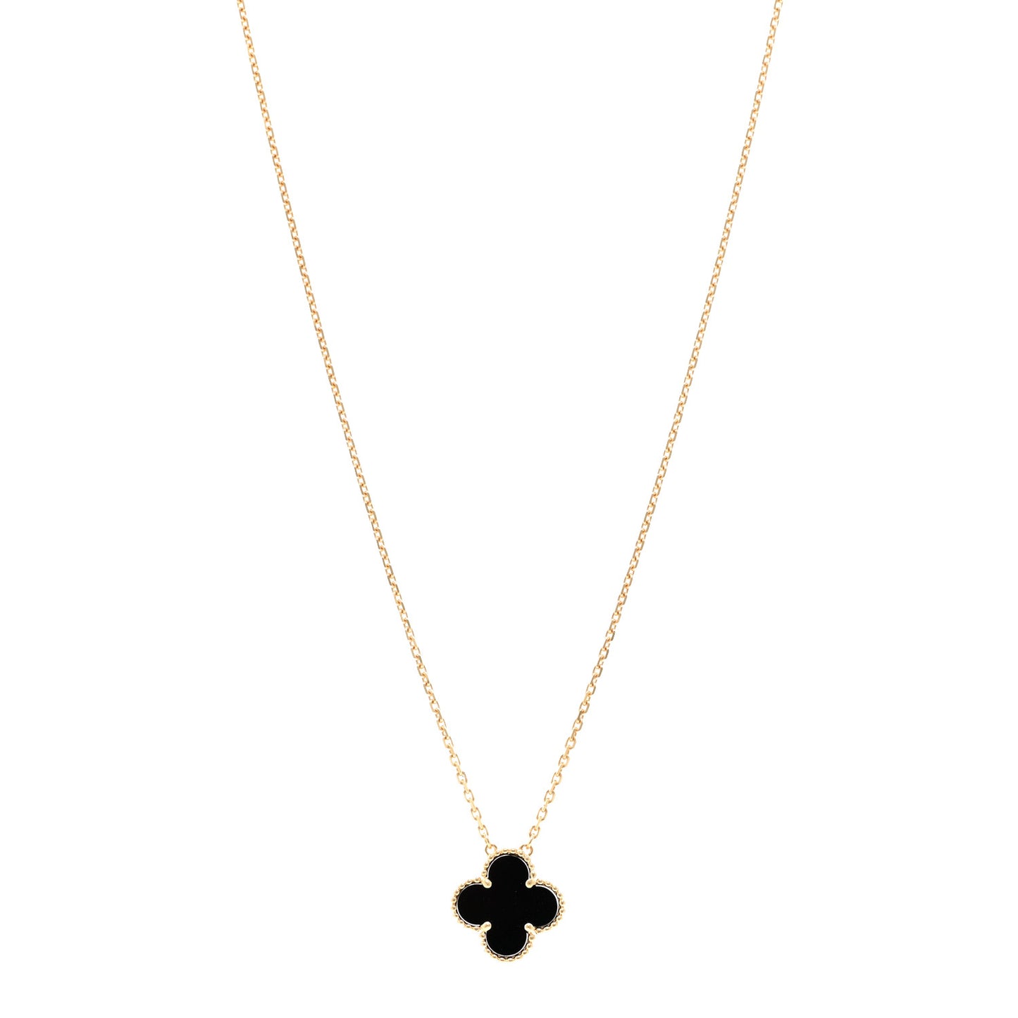 18K Yellow Gold Black Onyx Vintage Alhambra Pendant Necklace