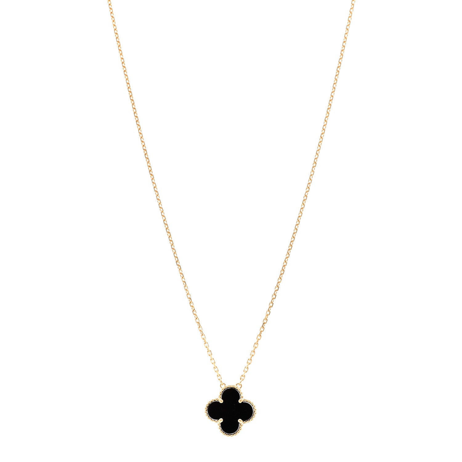 Van Cleef & Arpels 18K Yellow Gold Black Onyx Vintage Alhambra Pendant Necklace 1 of 4