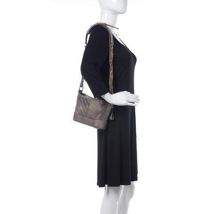 Chanel Metallic Caviar Chevron Quilted Small Gabrielle Hobo Light Silver Gold 2 of 10