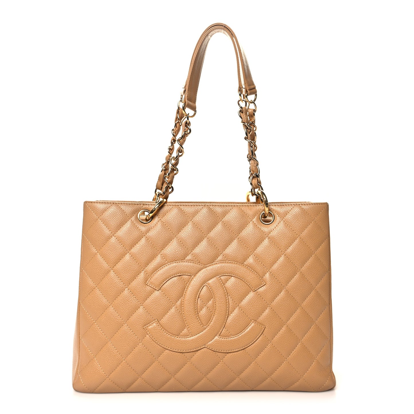 Caviar Quilted Grand Shopping Tote GST Dark Beige