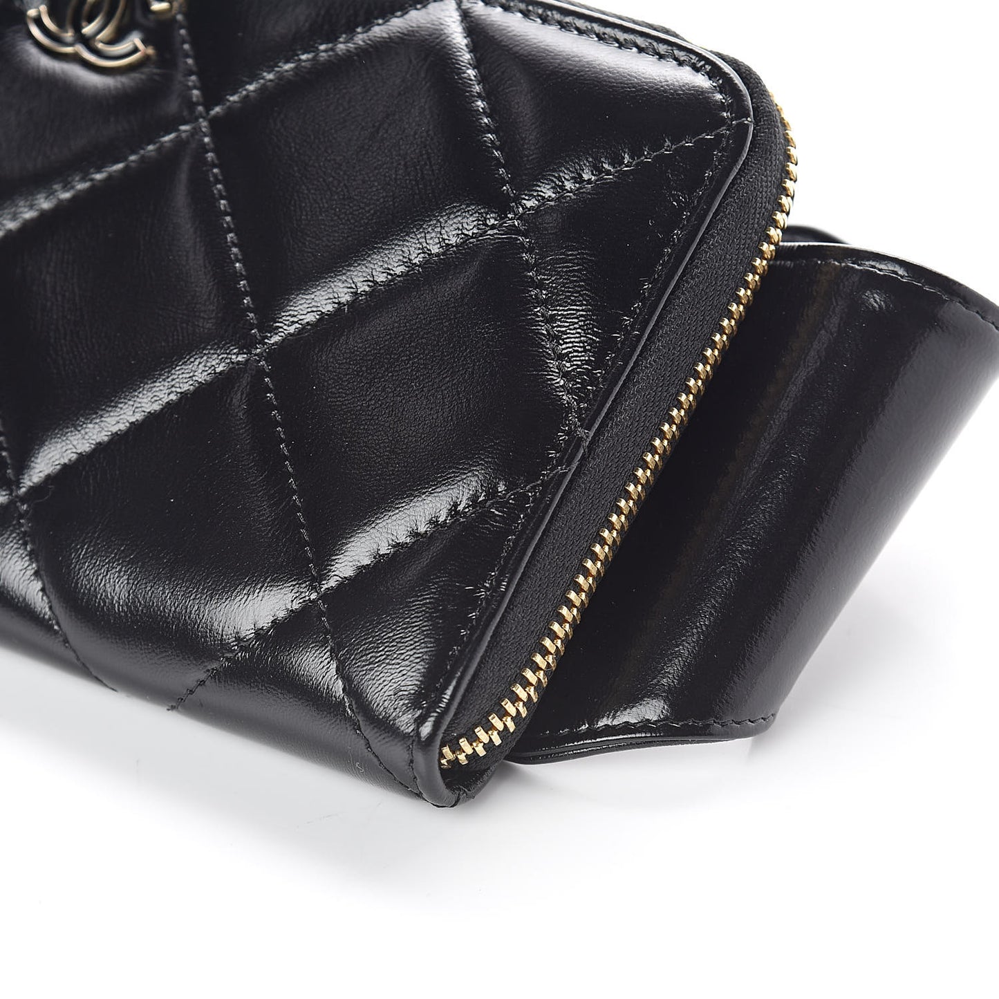 Glazed Lambskin Quilted Waist Bag Black