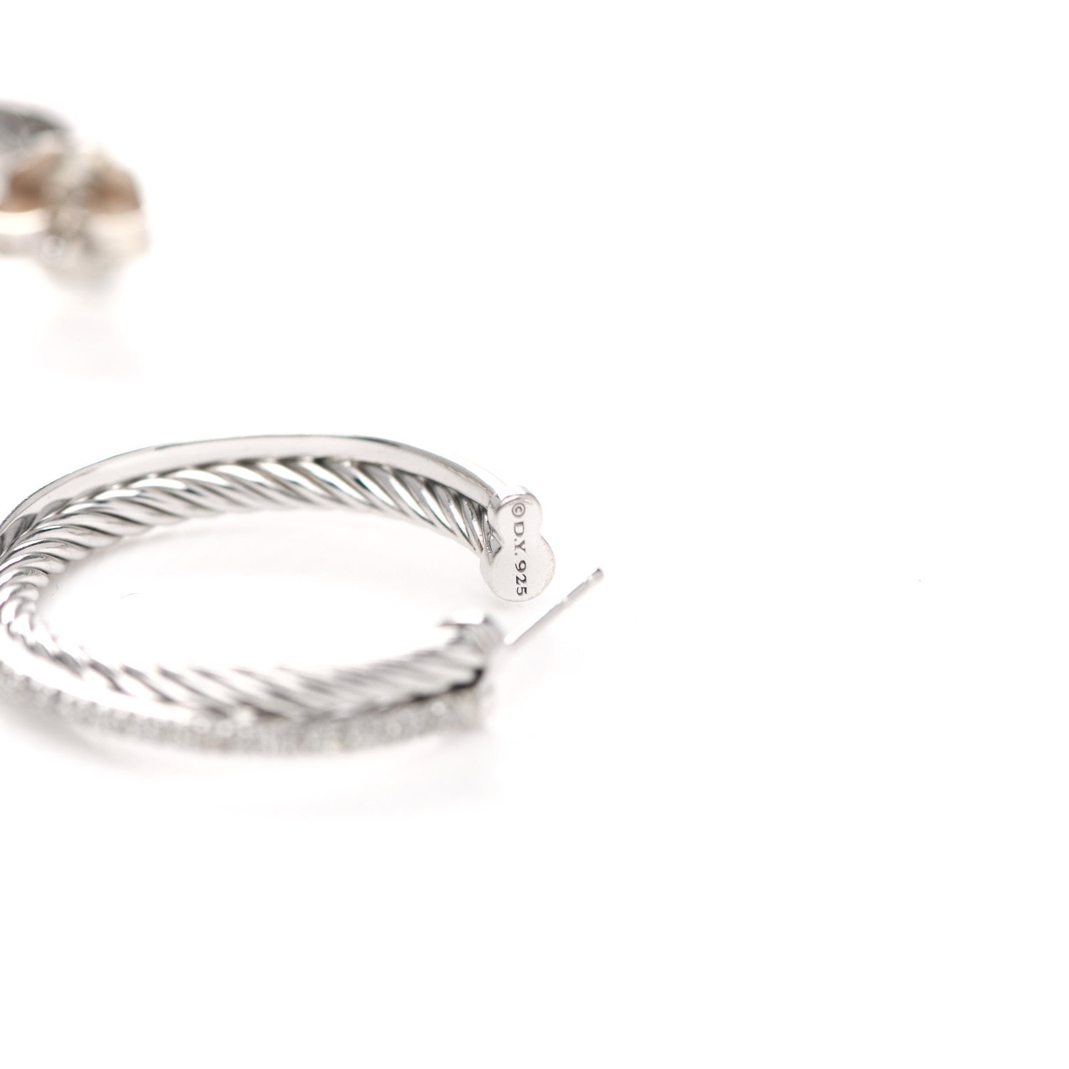 David Yurman Sterling Silver Diamond 31mm Crossover Hoop Earrings 4 of 4