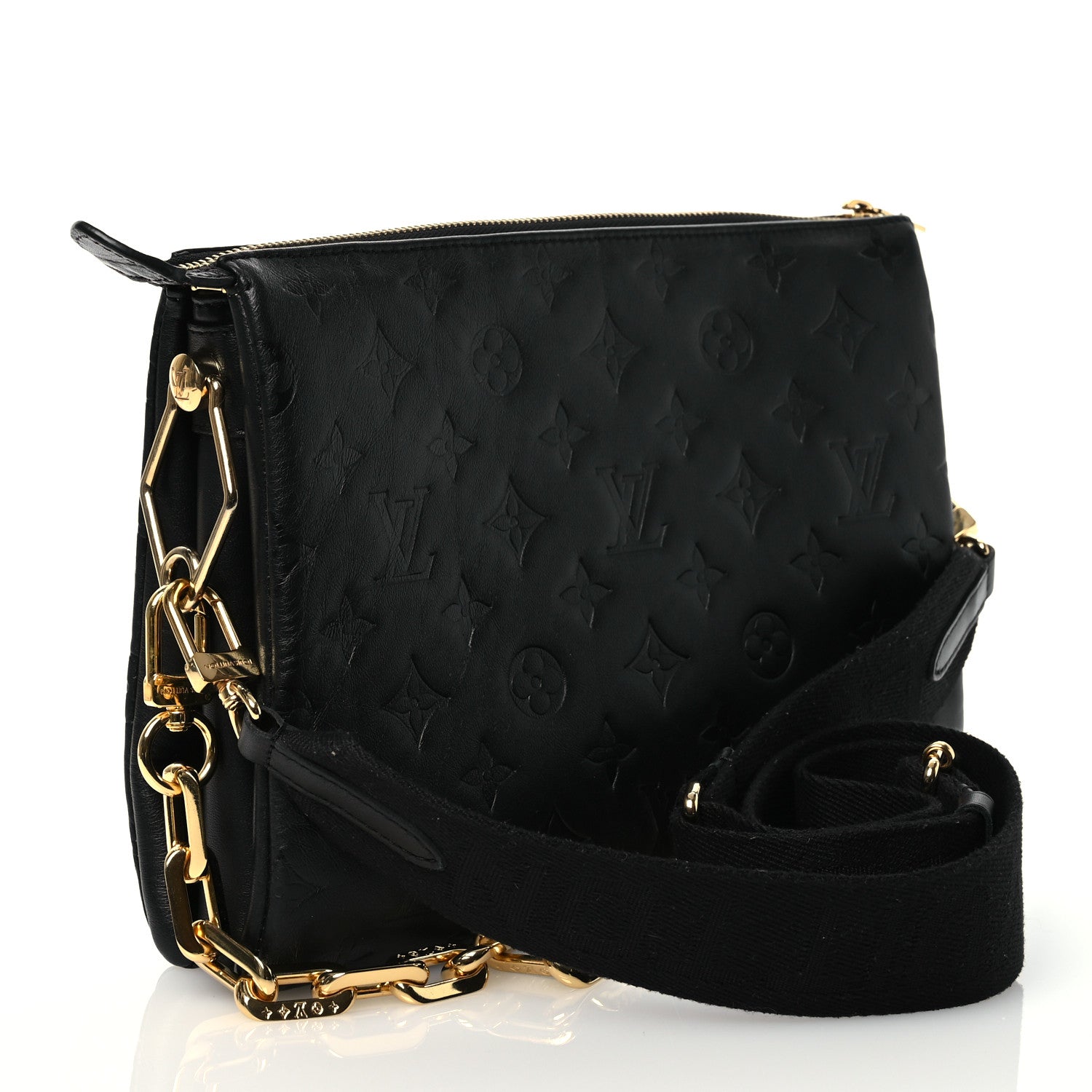 Louis Vuitton Lambskin Embossed Monogram Coussin PM Black 3 of 12