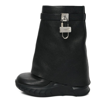 Givenchy Grained Calfskin Shark Lock Biker Ankle Boots 39 Black 1 of 8