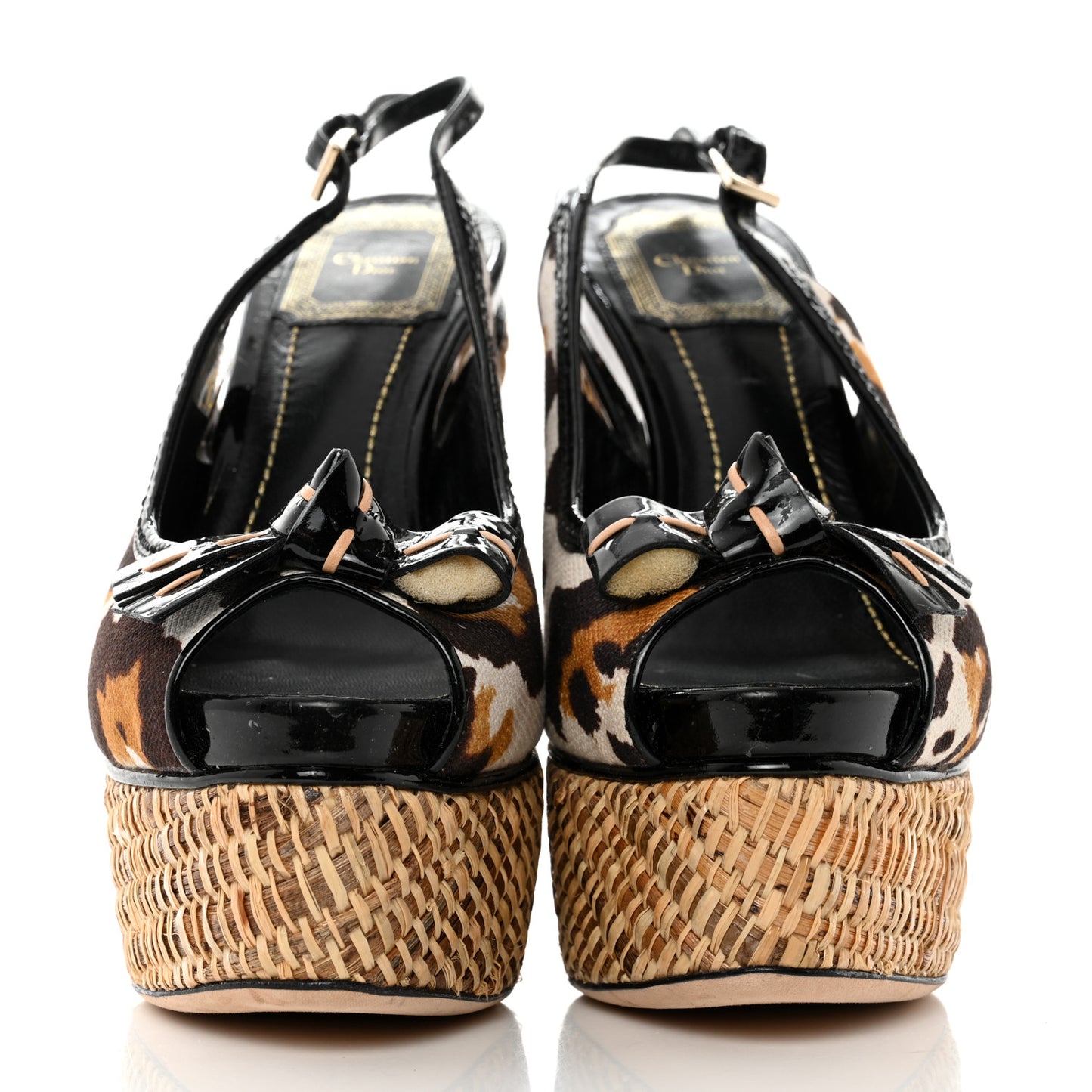 Canvas Leopard Patent Ankle Strap Espadrille Wedges 36 Naturel
