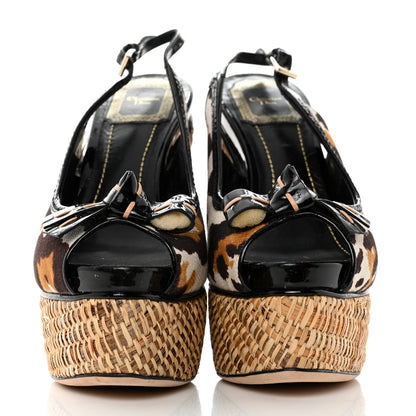 Christian Dior Canvas Leopard Patent Ankle Strap Espadrille Wedges 36 Naturel 2 of 8