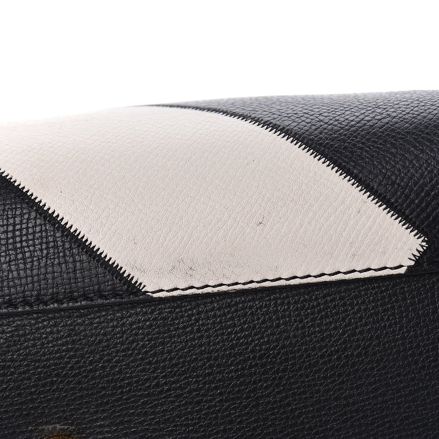 Grainy Calfskin Patchwork Medium Banner Tote Black White