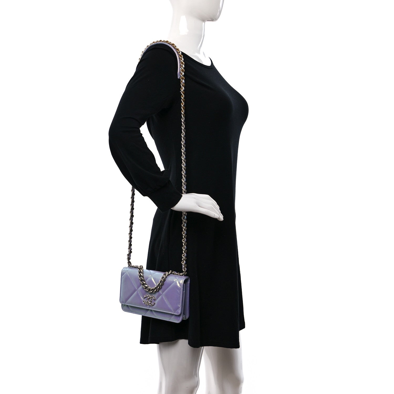 Chanel Iridescent Calfskin Quilted Chanel 19 Wallet On Chain WOC Light Purple 2 of 11