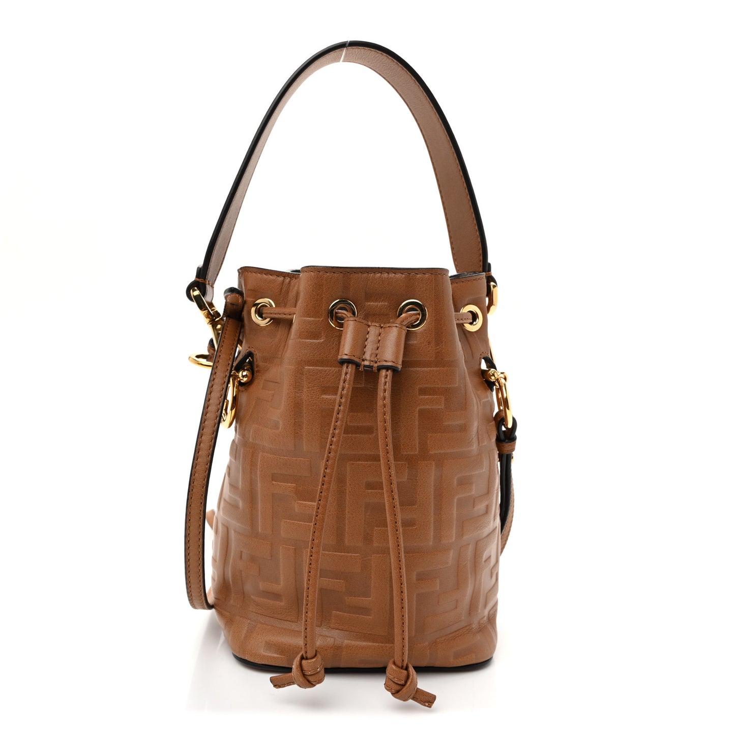 Vitello Cristallo Nature F is Fendi FF 1974 Embossed Mini Mon Tresor Bucket Bag Cuoio