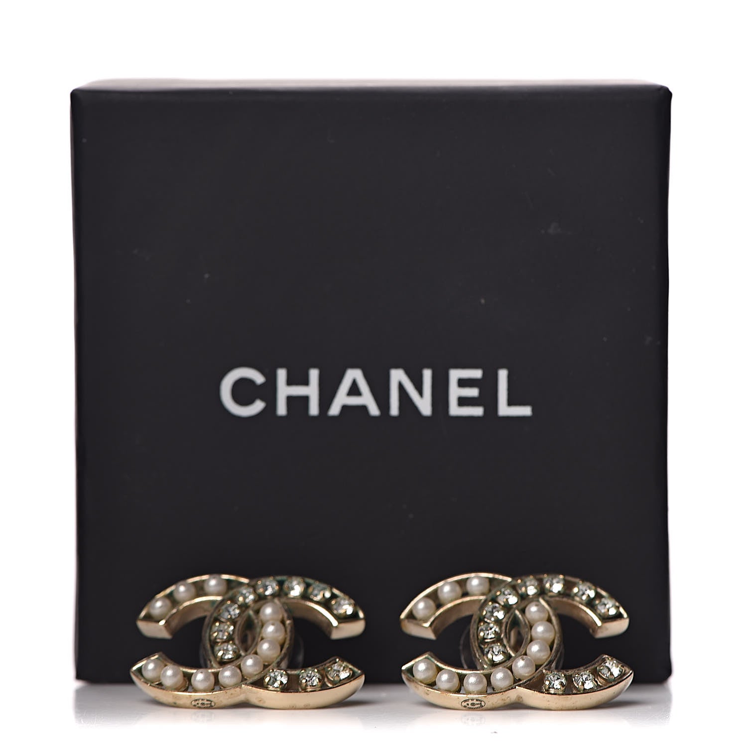 Chanel Crystal Pearl CC Earrings Light Gold 8 of 8
