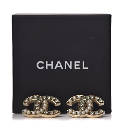 Chanel Crystal Pearl CC Earrings Light Gold 8 of 8