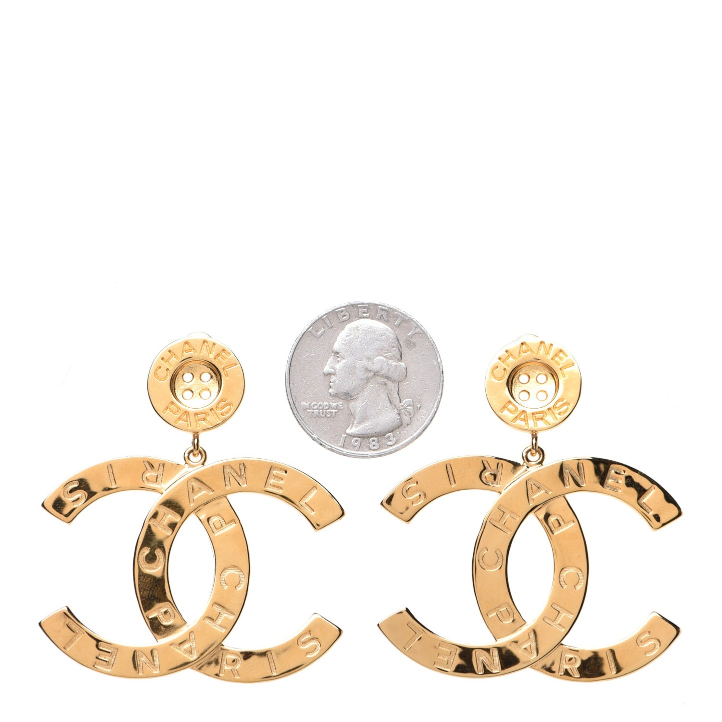 Metal Large Paris Button Earrings Gold