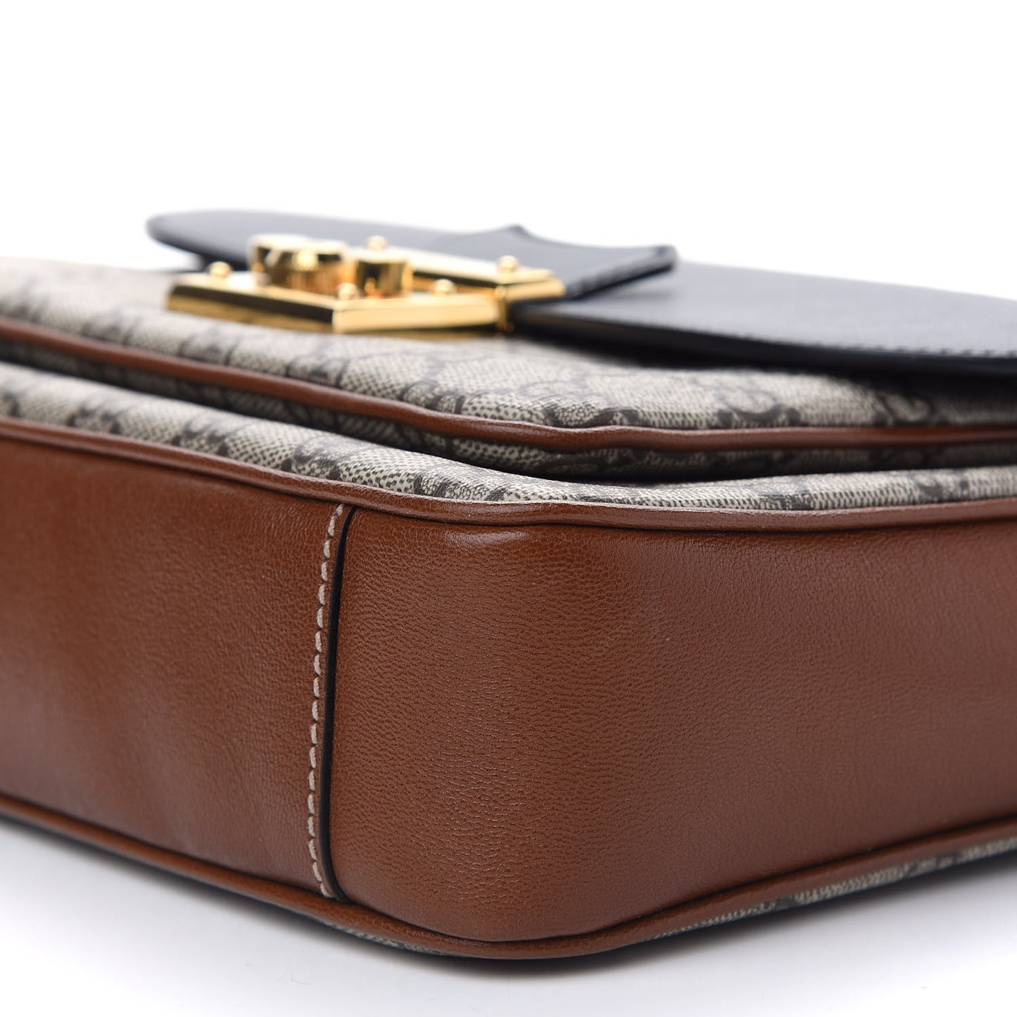 GG Supreme Monogram Calfskin Small Padlock Flap Pocket Shoulder Bag Beige Black Cuir