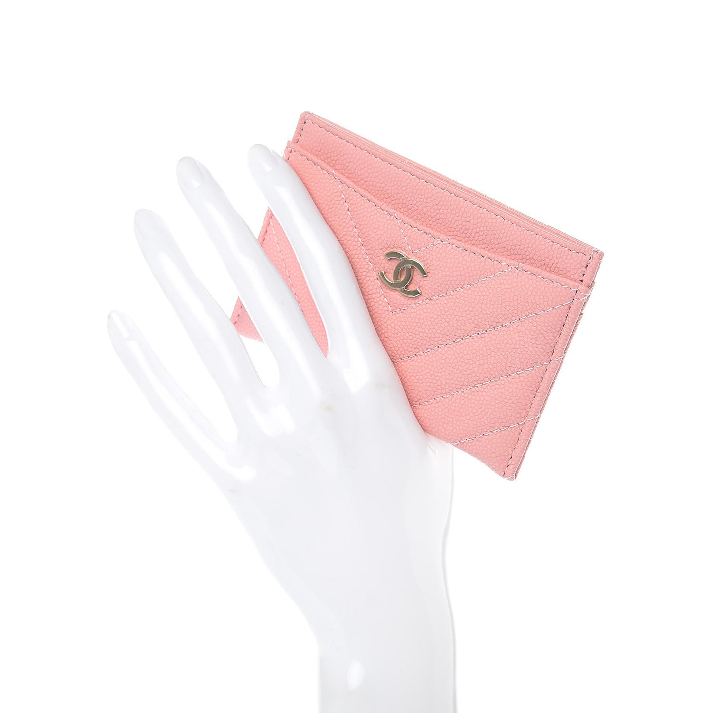 Caviar Chevron Quilted Card Holder Pink