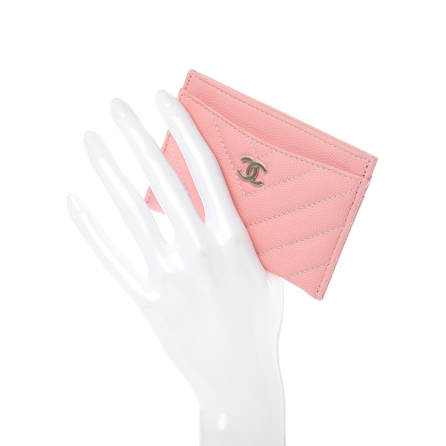 Chanel Caviar Chevron Quilted Card Holder Pink 2 of 9