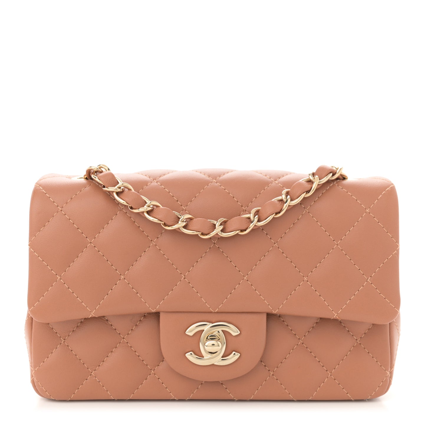 Lambskin Quilted Mini Rectangular Flap Brown