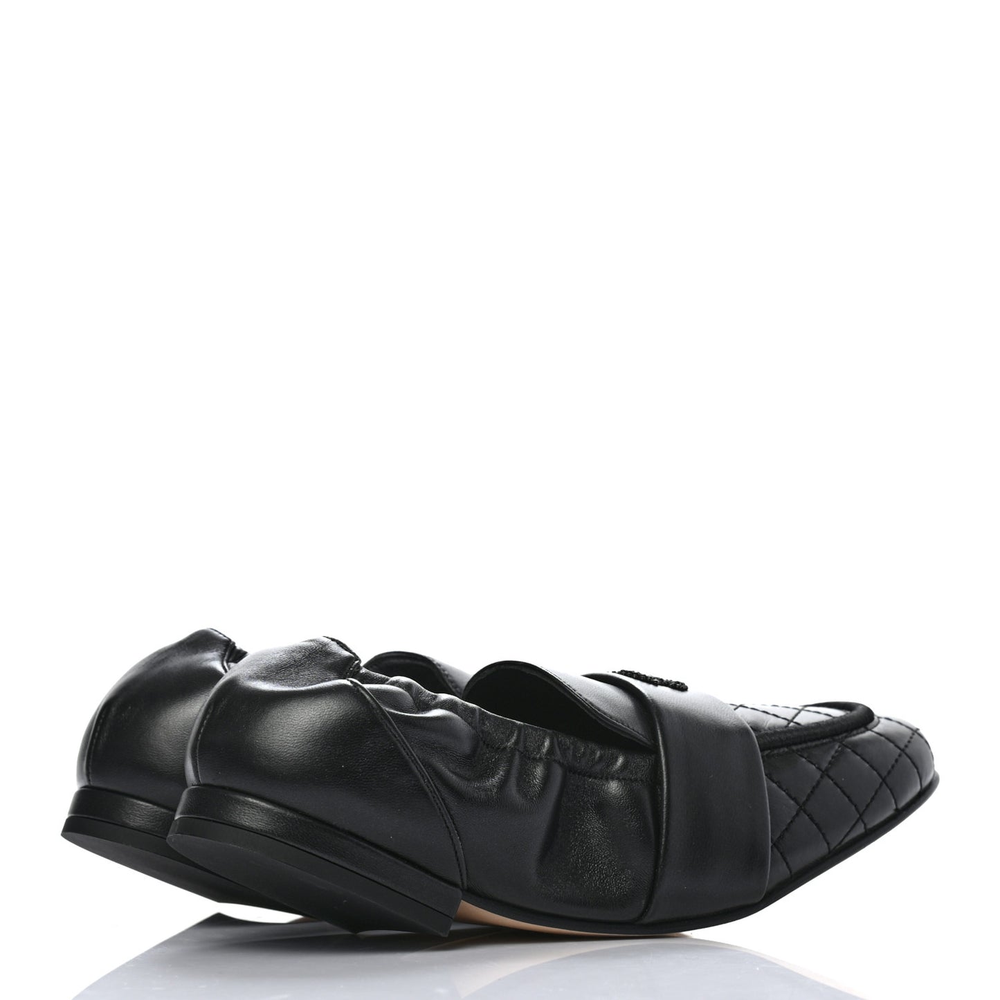Laminated Lambskin Womens Quilted Elastic CC Moccasin Loafers 36 Black