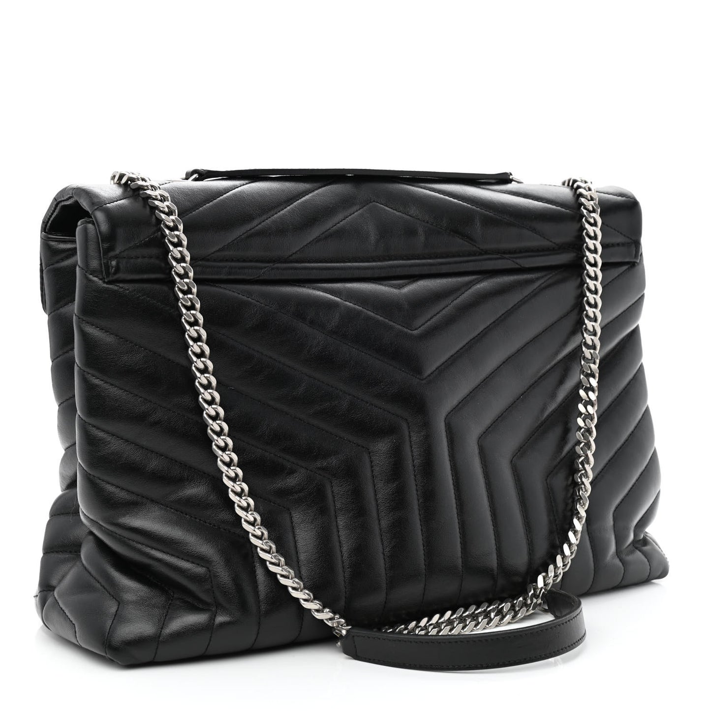Calfskin Y Quilted Monogram Large Loulou Chain Satchel Black