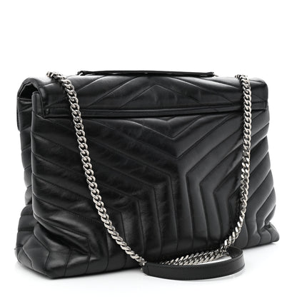 Saint Laurent Calfskin Y Quilted Monogram Large Loulou Chain Satchel Black 3 of 10