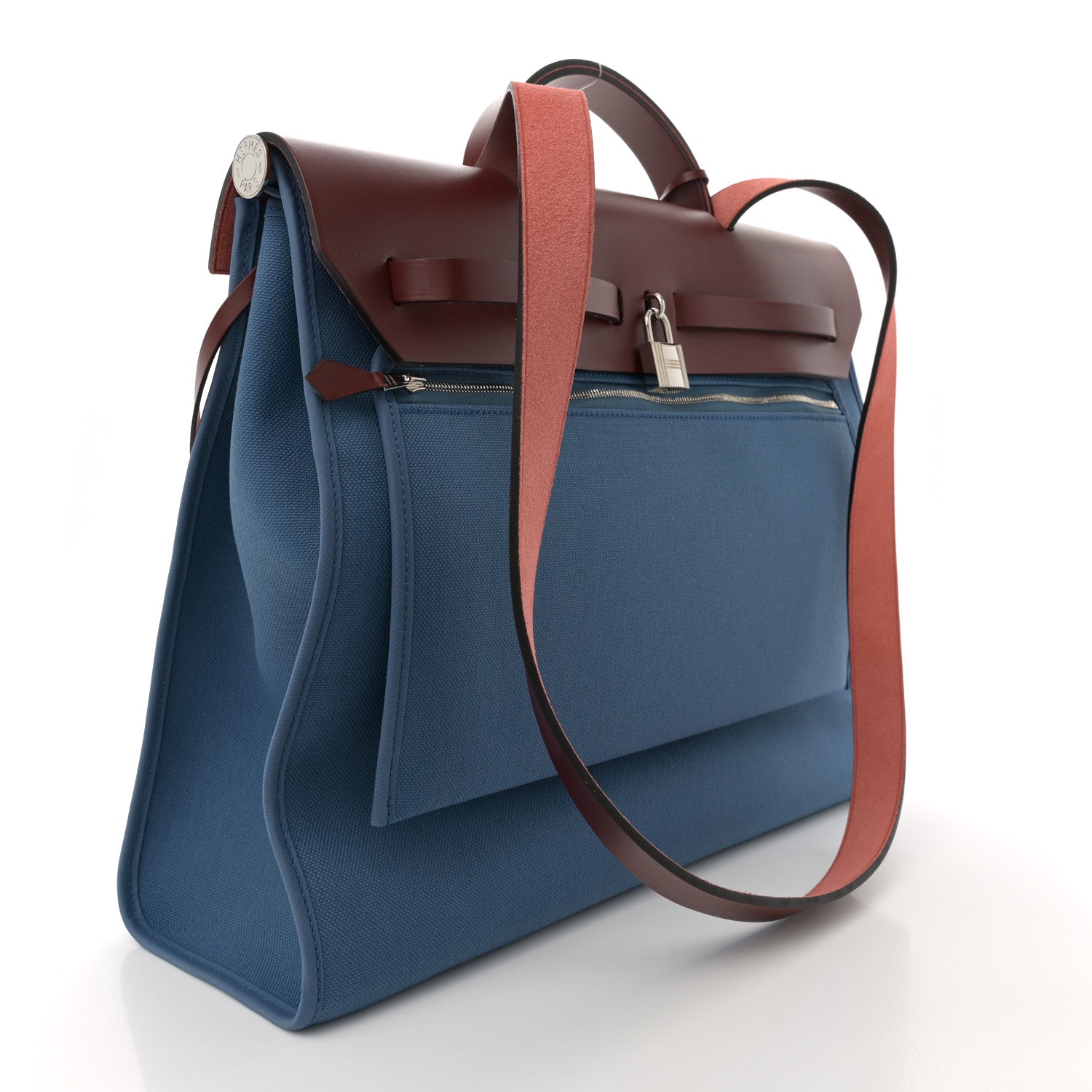 Hermes Toile Vache Hunter Herbag Zip 39 MM Bleu Orage Rouge H 4 of 13