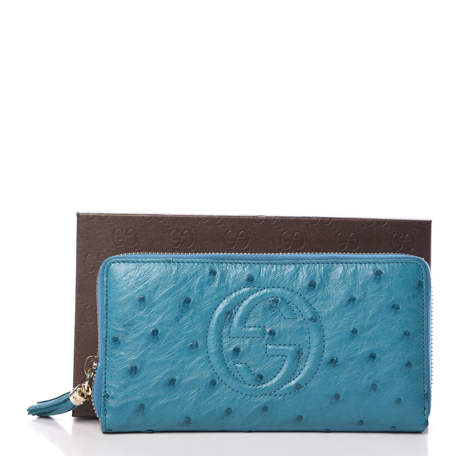 Gucci Ostrich Soho Zip Around Wallet Teal 7 of 7