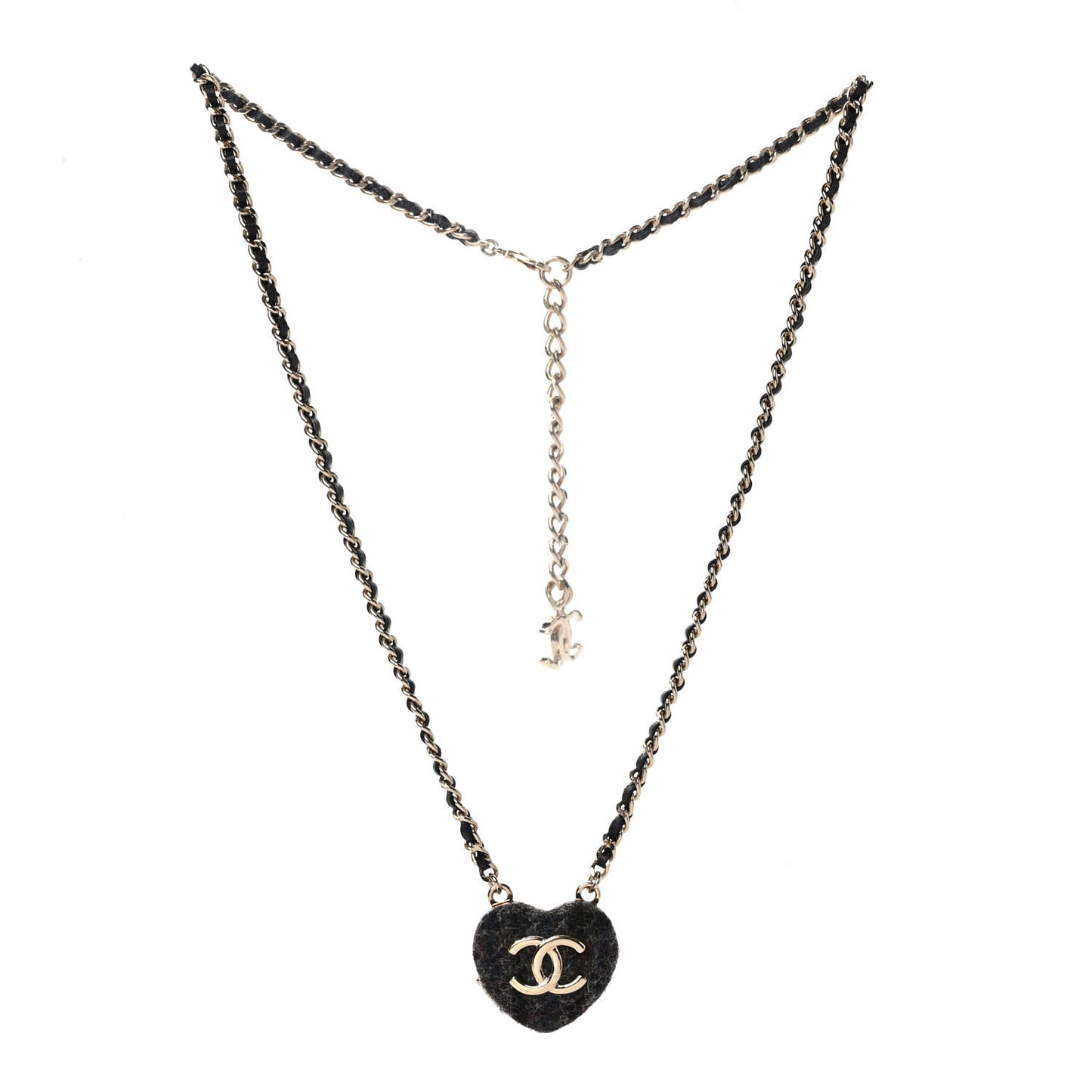 Lambskin Tweed CC Locket Pendant Necklace Grey Blue Black Silver Gold