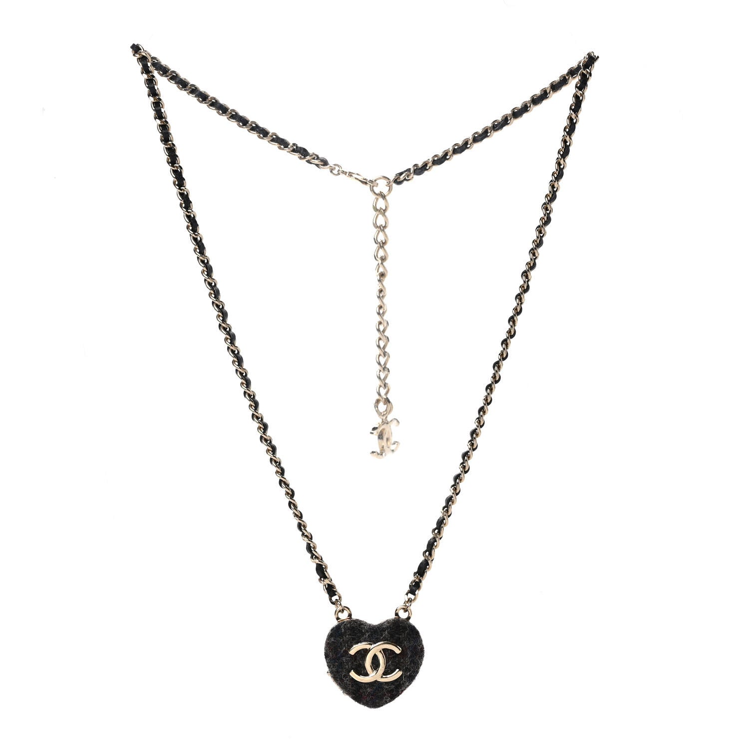 Chanel Lambskin Tweed CC Locket Pendant Necklace Grey Blue Black Silver Gold 3 of 5