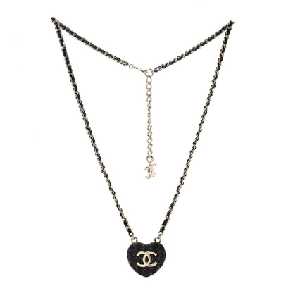 Chanel Lambskin Tweed CC Locket Pendant Necklace Grey Blue Black Silver Gold 3 of 5
