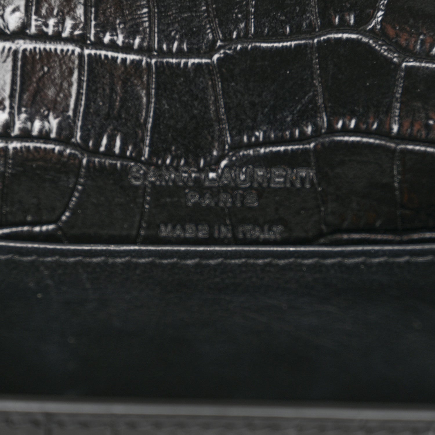 Saint Laurent Calfskin Crocodile Embossed Monogram Kate Belt Bag Black 6 of 9