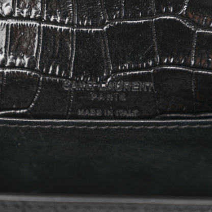 Saint Laurent Calfskin Crocodile Embossed Monogram Kate Belt Bag Black 6 of 9