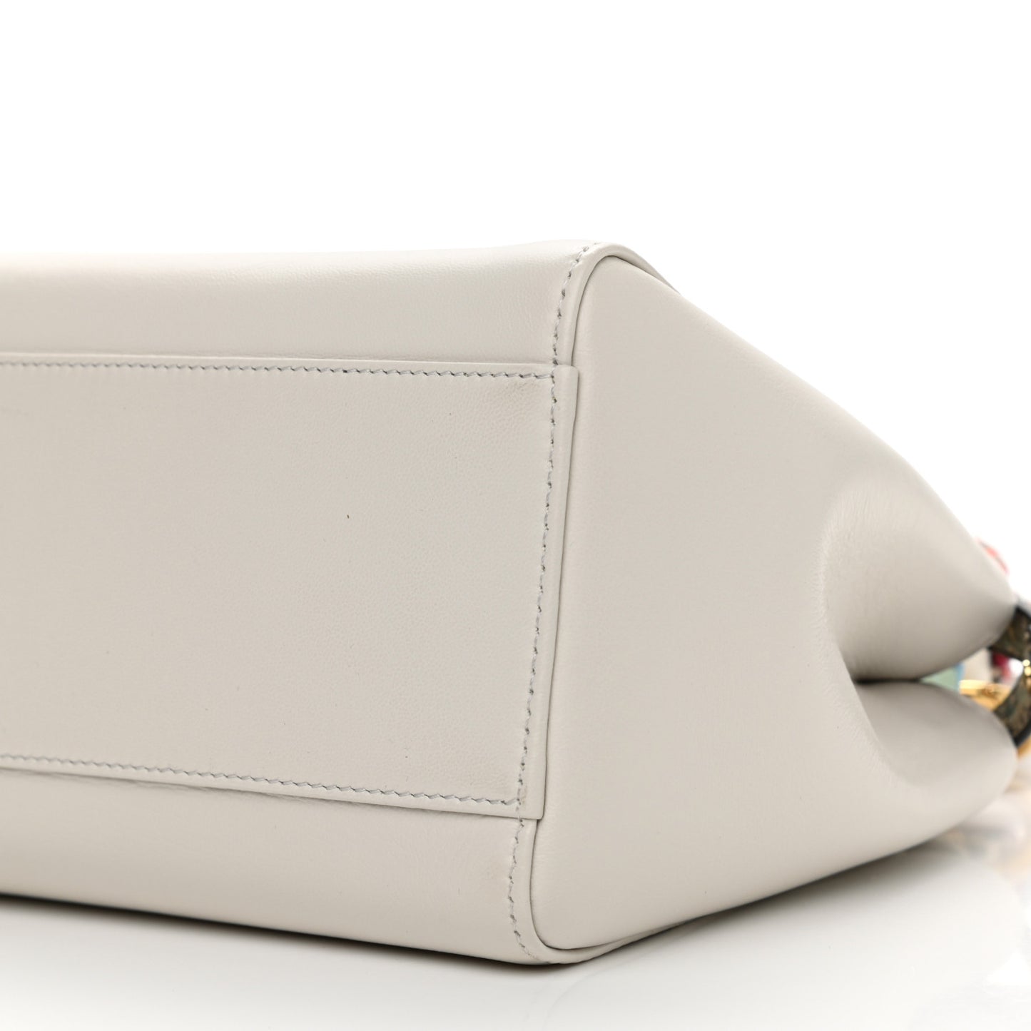 Nappa Elaphe Woven Handle Mini Peekaboo Iconic Satchel White Grigio Polvere