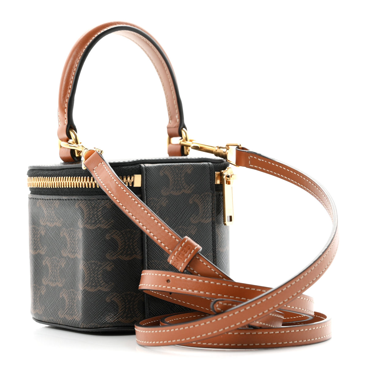 Celine Triomphe Canvas Calfskin Mini Vanity Case Tan 3 of 11